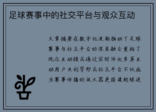 足球赛事中的社交平台与观众互动